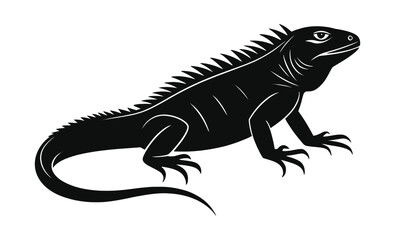 Fototapeta premium Black Iguana Lizard Silhouette, Reptile Animal Vector Illustration