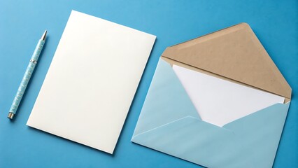 blue envelope with blank paper,envelope, letter, mail, paper, blank, post, message, communication, correspondence, open, card, business, postal, office, send, email, icon