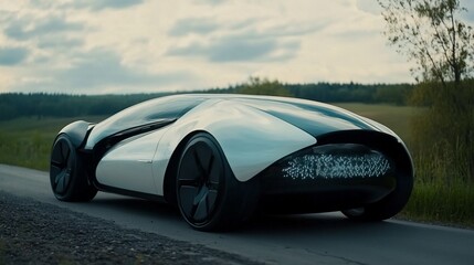 Fototapeta premium Futuristic autonomous vehicle prototype on road offering streamlined design