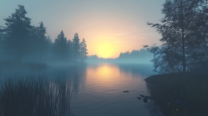 Fototapeta premium Sunset storm brewing over dramatic lake landscape scene high resolution picture