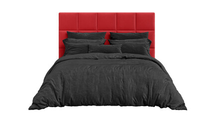 Modern bed with bedding on isolated background. Furniture for the interior collages and presentations. 
