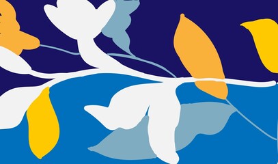 Plantas y flores ilustradas con colores primarios lisos