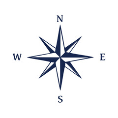 Fototapeta premium Compass vector icon with shiny metallic star design in blue and silver colors