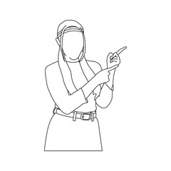 Outline Illustration of Woman Pointing with Two Hands, Minimalist Line Art of Female Figure Indicating Direction