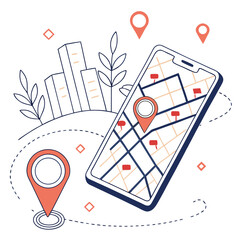 GPS navigation map and home on location vector  design. Contains such icons as Navigation, Map, Home, Location, GPS, Travel, Pointer Stick, Cartography, Home, Smartphone.