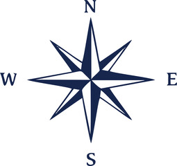 Compass vector icon with shiny metallic star design in blue and silver colors