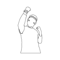 Line Art of Indonesian Independence Spirit Male Model, Minimalist Patriotism Pose by Man