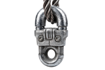 Metal Shackle with Cable Heavy Duty Industrial Gear Silver Link Mechanism Strong Connection on transparent background