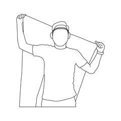 Outline Illustration of Man Holding a Flag-like Banner, Minimalist Line Art of Patriotic Figure with Fabric