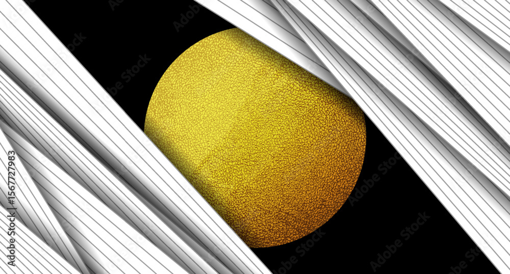 Poster abstract black and white striped background with golden grunge grainy circle. retro vector design