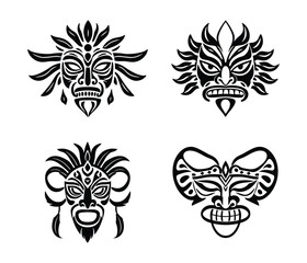 Fototapeta premium Vector Illustration of tribal Carnival Festival Mask Silhouette Icon Set
