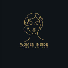 Elegant Line Art of Woman inside logo illustration