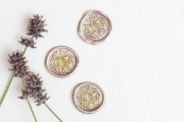 Bronze Colored Sealing Wax Stamp with Dry Lavender