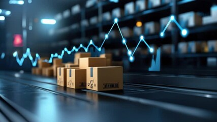 Import cargo box conveyor tariff graph business growth logistics financial success showing economic expansion and market trends - Powered by Adobe