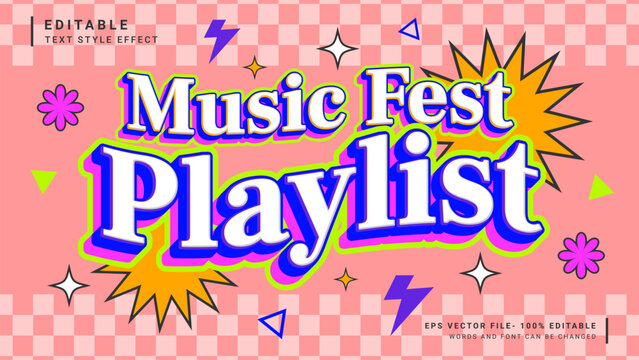 Music fest playlist text effect. Retro and vintage editable text effect style