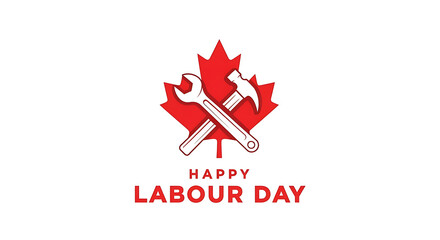 Obraz premium A bold, simple design for Canada Labour Day. Features a stylized Canadian maple leaf cleverly integrated into a worker's gear like a wrench or cog
