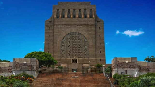 The Voortrekker Monument is located just south of Pretoria in South Africa. This massive granite structure is prominently located on a hilltop, and was raised to commemorate the Voortrekkers.The Voort