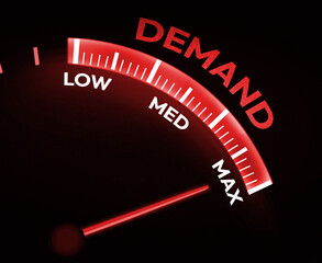 Maximum demand in business concept showing with speedometer and needle, business, sales, growth