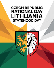 Czech Republic and Lithuania National Day Abstract Vector with Heraldic Shield