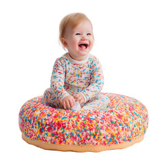 Joyful Baby Sitting on Colorful Surface