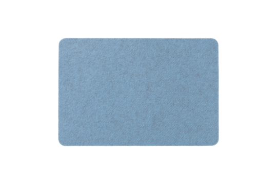 Soft textured light blue felt rectangle with rounded corners isolated on transparent background