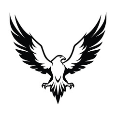 Obraz premium Majestic eagle silhouette with outstretched wings, ideal for logos, tattoos, or nature designs. Bold black and white vector art with a powerful, free-spirited aesthetic.