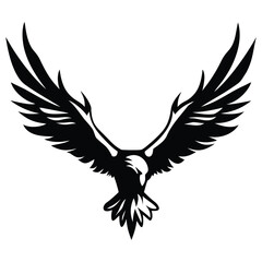 Obraz premium Bold eagle silhouette with spread wings, perfect for logos, tattoos, or nature designs. Striking black and white vector art with a powerful, free-spirited aesthetic