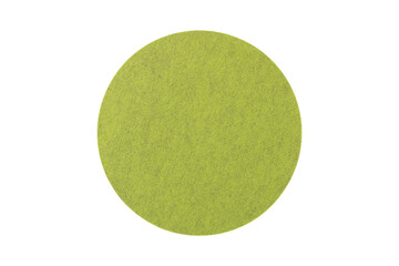 Round lime green felt coaster isolated on transparent background