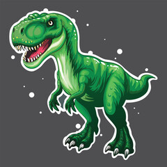 Fototapeta premium Cartoon Tyrannosaurus Rex Illustration with White Outline and Gray Background