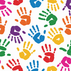 Obraz premium Colorful Handprints Seamless Pattern