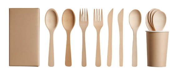 Flatlay of Eco-Friendly Tableware on Transparent Background