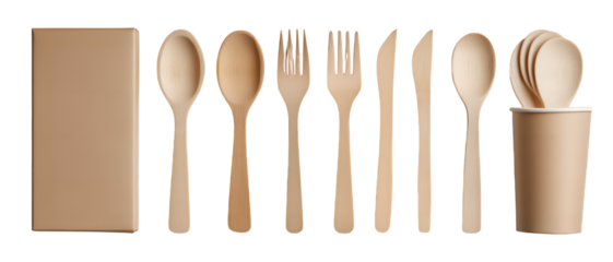 Flatlay of Eco-Friendly Tableware on Transparent Background