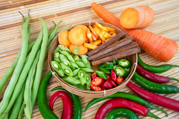 vegetables on a bamboo mat