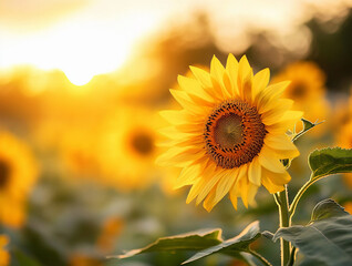 Fototapeta premium Single Sunflower Blooming in a Field