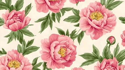 Gordijnen Seamless pink peony floral pattern background design © stock.finder
