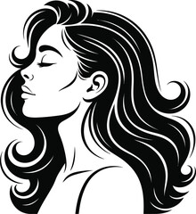 Beautiful Woman Profile Vector | Female Silhouette with Long Wavy Hair | Stylish Fashion Beauty Illustration