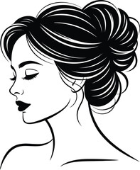 Elegant Woman Profile Vector | Female Silhouette | Fashion Beauty Art Illustration