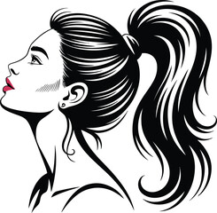 Elegant Woman Profile Vector Illustration | Stylish Female Silhouette with Ponytail | Beauty Fashion Art