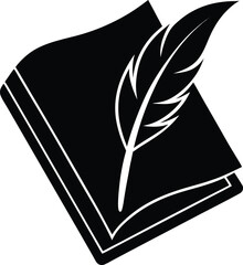 book with a quill icon silhouette on white backgro (1).eps