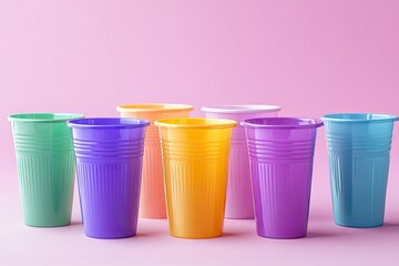 Detailed Image of Collection of Plastic Cups with Copy Space