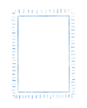 A whimsical hand-painted watercolor frame. Decorative blue border for invitations, baby showers, greeting cards, journals, scrapbooking, and printable stationery.