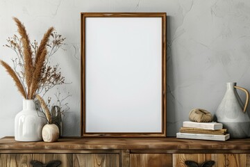 Sharp Picture of Blank Picture Frame Mockups Cabinet Wood Furniture