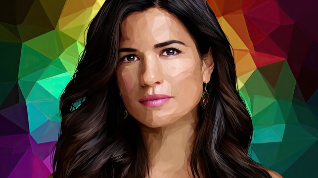 Colorful polygon portrait of a woman