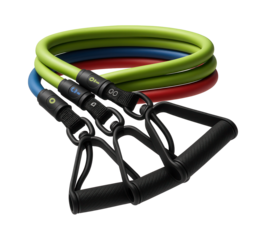 Stackable resistance tube set with color-coded tension levels for strength training