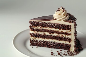 High Resolution Picture of Slice of Chocolate Sponge Cake with Buttercream and Chocolate Ganache