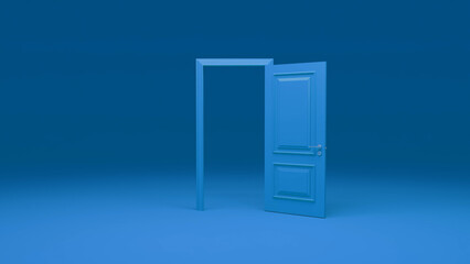 Open blue door in a blue room symbolizes new opportunities and choices, inviting potential for change and growth while representing a journey toward the future and possibilities