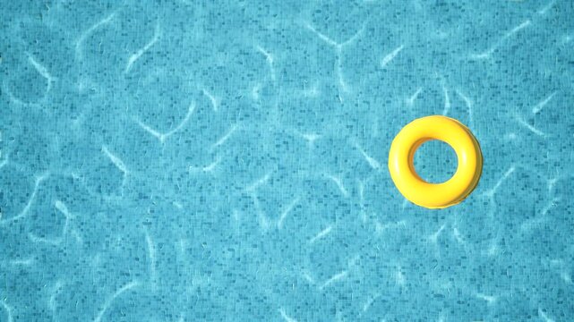 3d rendering yellow swim ring on swimming pool 4k footage