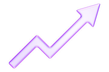 Purple glassmorphism upward arrow chart icon, illustrating business growth, success, or increasing metrics, 3d rendering