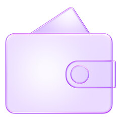 Purple glassmorphism wallet icon, symbolizing personal finance, savings, or cash handling, 3d rendering