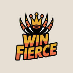 Win fierce logo design template for gaming team or esports with crown and tiger style vector graphic vector artwork on transparent background